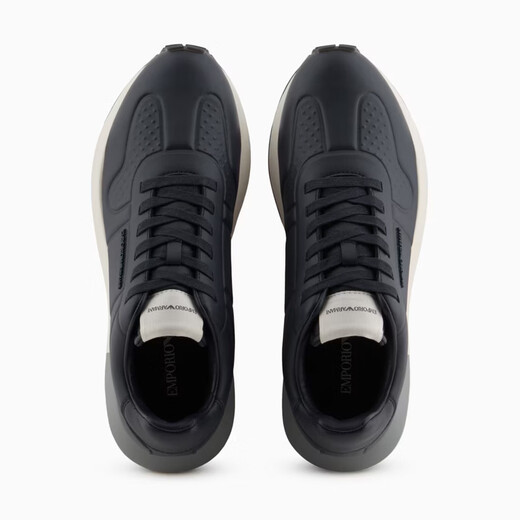 阿玛尼（ARMANI）新款男士牛皮革休闲鞋 EA品牌徽标低帮厚底运动鞋 时尚大牌男鞋 蓝色 X4X684（00285） 42 码