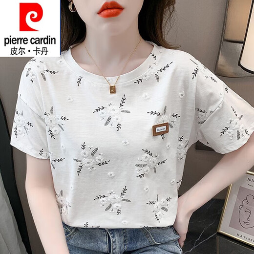 皮尔卡丹（pierre cardin）纯棉短袖T恤女夏季24新款内搭白色打底衫韩版宽松百搭垂感上衣 1397白色+1396白色 L (111-125)