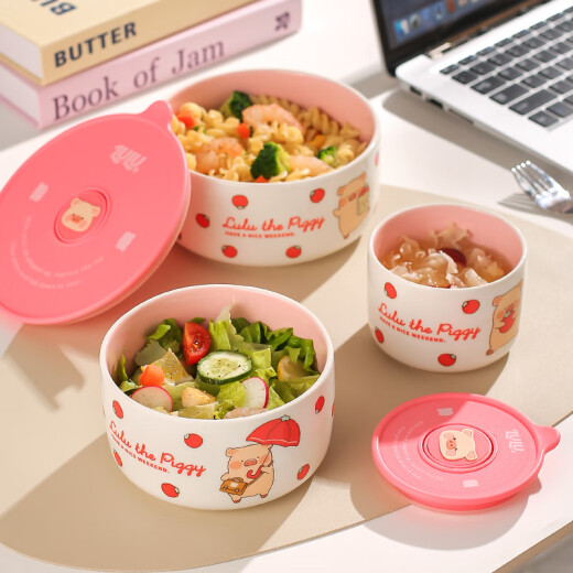 Kawashimaya (KAWASIMAYA) lulu pig joint ceramic lunch box microwave oven with heated lid sealed fresh bowl Pink large size 880ml
