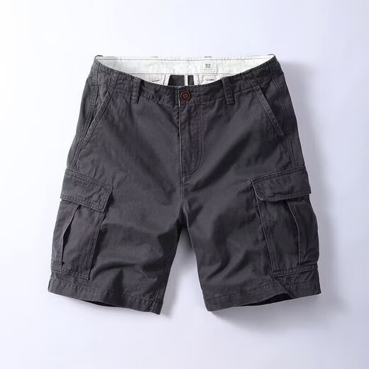 Men's Summer Thin Textured Shorts Men's Casual Shorts Straight Large Size Multi-Pocket Workwear Quarter Pants Medium Pants Dark Gray 2XL