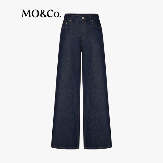 MO&Co.牛仔裤2025秋新品接触瞬间凉感抗菌中腰直筒黑色阔腿裤MBE3JEN037 牛仔蓝色 S /S