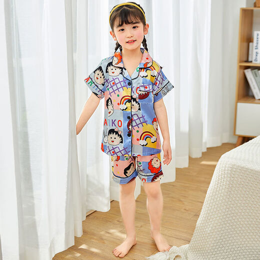 
Chaomeng City summer children's short-sleeved ice silk pajamas boy little girl baby cartoon cute cardigan thin home clothing set 674#boy 170 18 size recommended 140-150cm