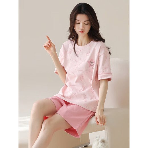 Arctic Velvet Pyjamas für Frauen für Sommer-Shorts Cotton Round Hals Dünne süße rosa Heimkleidungsset können außerhalb der YZT9856 (reiner Baumwoll-Shortsleeved-Shorts] M [80-98jin [Jin gleich 0,5 kg] tragen] tragen]