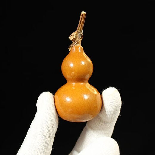 神至葫芦文玩 手捻葫芦文玩手把件摆件小葫芦带龙头带底座SN1342 草里金色（3-3.5厘米）
