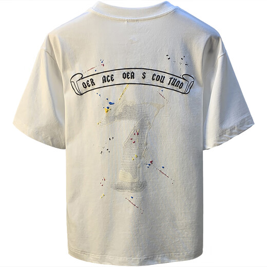 Kurashi Ichiki Sommer Herren kurzärmelig T-Shirt Lose Casual Runde Hals Dünne Kleidung 2025 Neu gestickte halbärmelige T-Shirt Männer White_ [HJ6630] M_SUitable_95-110jin [Jin gleich 0,5 kg] Verschleiß tragen