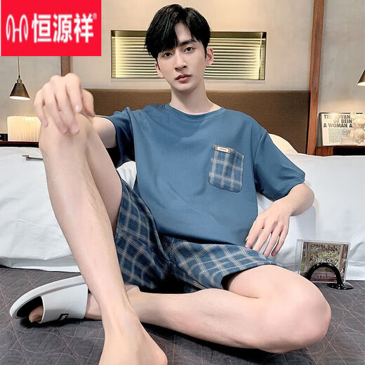 恒源祥夏季睡衣男棉质短袖短裤夏季青年学生套装薄款韩版卡通男士家居服 H9928 XL (建议120-140斤)