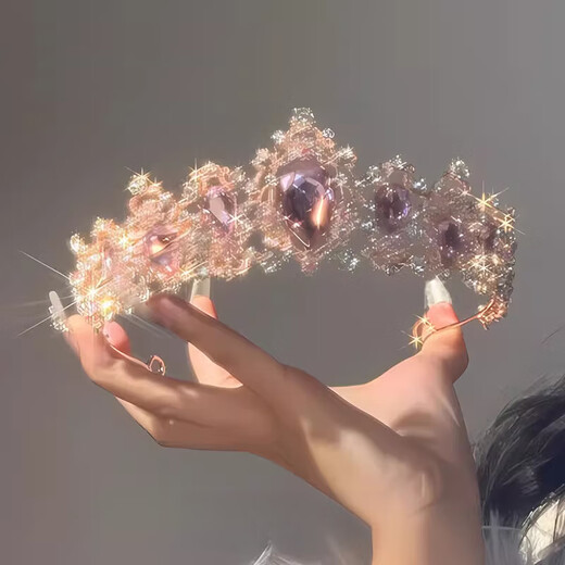 Princess Birthday Crown Feminine Light Luxury Celebrity Style Hair Accessory Dress Crown Bridal Head Pink Rose Gold Crown