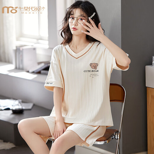Modal Pyjamas für Frauen im Sommer koreanischer Stil Süßes dünne kurzärmelige Hosen für Studenten Zweierpack Frühling und Herbst Losse lose Hauskleidung Aprikosenfarbe GXT6630 Bildfarbe M (Empfohlen 75-95jin [Jin gleich 0,5 kg]))