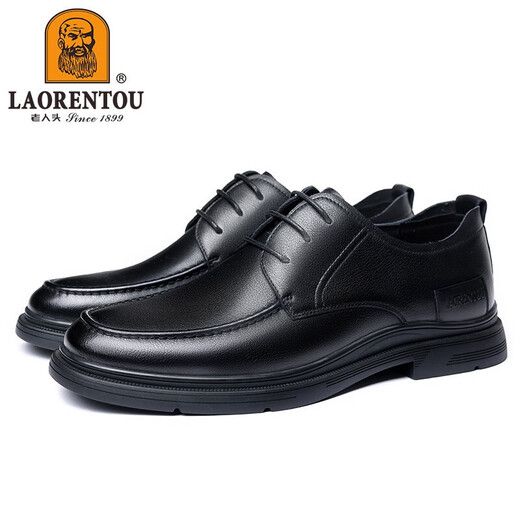 
Old man's head (LAORENTOU) business casual leather shoes for men's spring and autumn breathable wear-resistant head layer cowhide lace-up shoes wedding shoes daddy shoes LA13067 black 40