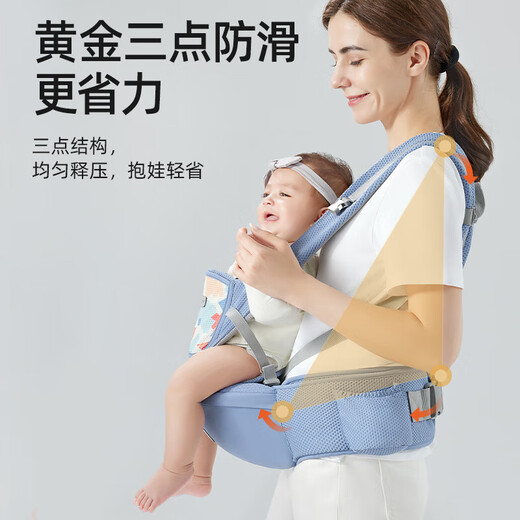 Betas Taillenhocker Babygurt vorne umarmt 0-36 Monate alt, zweizweckes Neugeborenes Baby Multifunktionales Baby-Rücken-Artefakt [verbesserte atmungsaktive horizontale Umarmung-Geschenkbox] Bellgrau