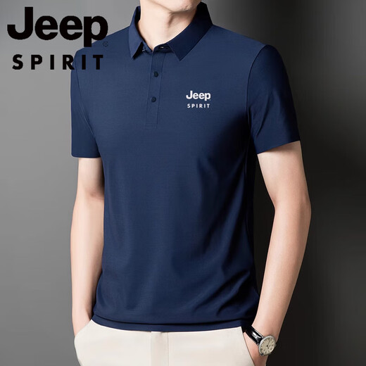 JEEP SPIRIT2025新款POLO衫男士冰丝短袖T恤夏季翻领抗皱商务休闲中老年半袖 Jeep12358冰丝POLO衫/浅咖 5XL 【200-220斤】