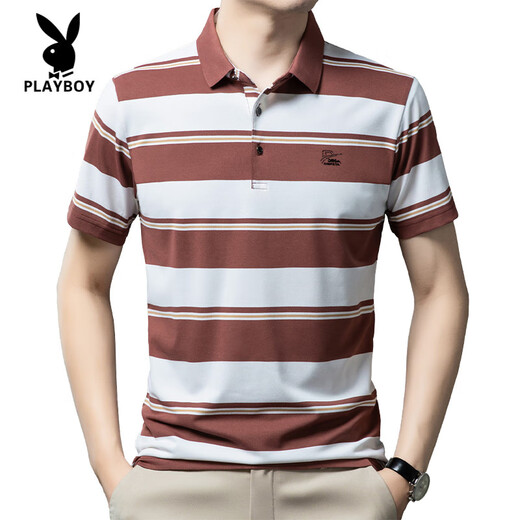 Playboy (Playboy) High-End-Sommer im mittleren Alter für Männer Polo Shirt Casual Daddy Outfit gestreiftes Business Ice Seide Atmungsfreie losen Revers 6636-Blue L L.