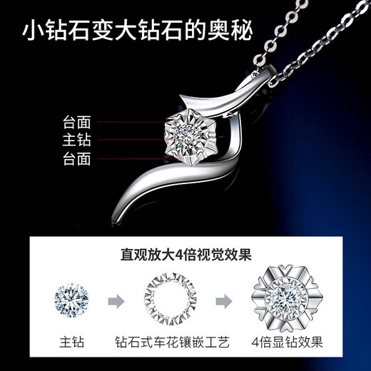 Lao Fengxiang's Tender Platinum Necklace for Women Real Diamond Pendant Fashionable Clavicle Chain Anniversary Gift for Girlfriend and Wife's Birthday Platinum Tender Diamond Pendant-3 Points + Platinum Chain