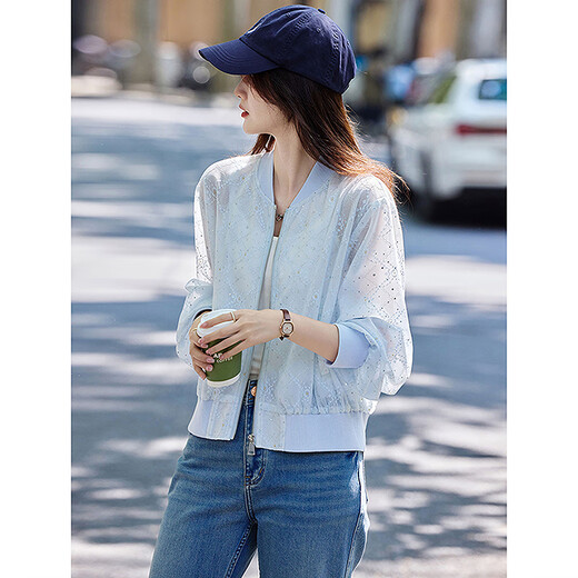 
Awakening Paradise Summer Fashion Korean Version Simple and Versatile Thin Baseball Clothes Cardigan Long Sleeve Top Casual Sun Visor Women Blue S