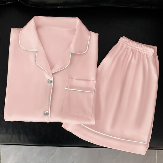 S.SOFEA冰丝凉爽睡衣女夏季短袖两件套粉色家居服 套FY3923#【水粉色】 185 2XL【建议130-145斤】