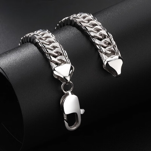QIANSHU pt950 platinum bracelet men's fashionable brand platinum bracelet domineering Cuban bracelet double buckle men's bracelet length 16.5cm width 4.3mm weight about 13.82 grams