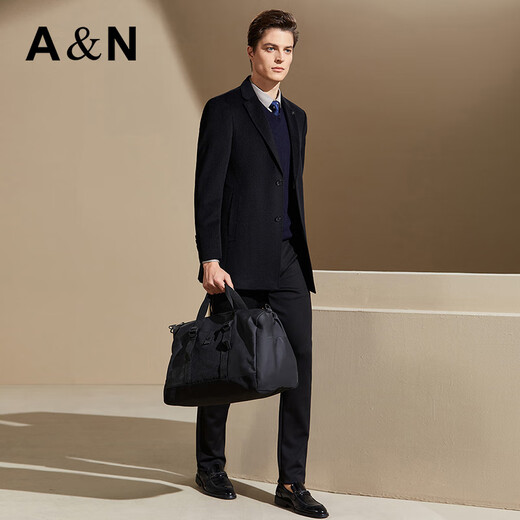 Antonio [10% Kaschmir + 90% Wolle] Anzugshalter Cashmere Mantel Herren Winter mittelgroße Wollwollbreaker -Jacke Black XL /52 (180 /96a)