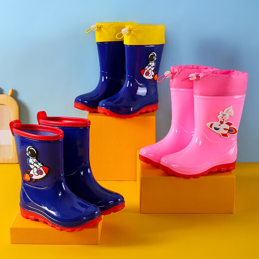 Nouvelles bottes de pluie pour enfants pour garçons tube à tube étanche Bottes de pluie pour les chaussures en caoutchouc moyen et grandes enfants pour filles astronaute plus bottes d'eau en velours [M13-Dark] Style sans bord 17 [longueur intérieure 17cm]