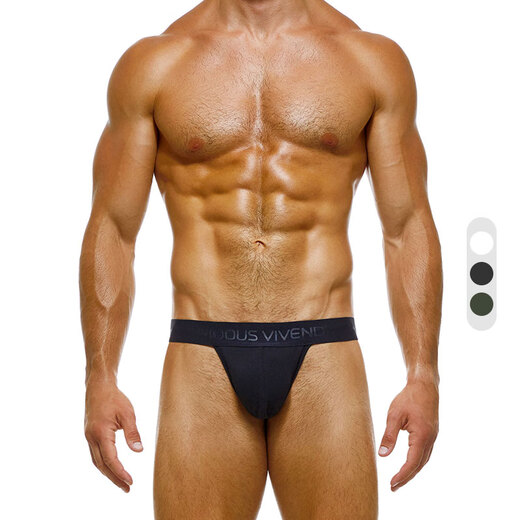 ModusVivendi men's thong cotton sexy low waist solid color sports U convex three-dimensional cutting 04211 black S