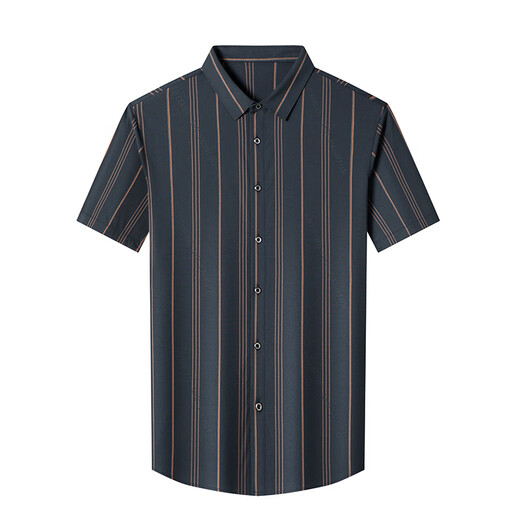 利郎2025夏季新款利郎男装短袖衬衫男士商务休闲寸衫条纹凉丝修身免烫衬衣2025 深灰2603 M 165