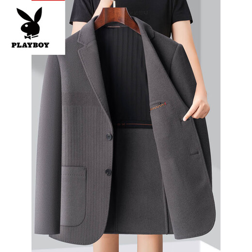 Playboy (PLAYBOY) high-end wool double-sided woolen suit men's middle-aged dad winter suit coat short woolen jacket blue gray XL 180