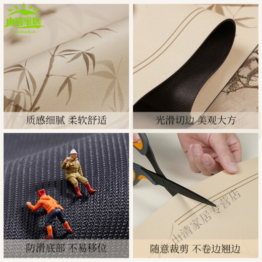 妙普乐高档新中式楼梯踏步垫转角平台防滑中式蓝色木硅藻泥吸水脚垫室内 繁花似锦-NC-12109 22*55cm