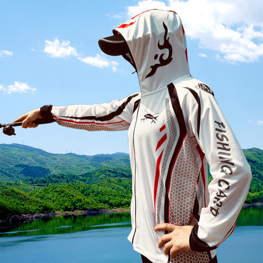 2025 new fishing sun protection clothing men's suit ice silk breathable sun protection quick-drying anti-mosquito sports fishing clothing customization 002 red top + gray pants L recommended 115 to 135 Jin Jin equals 0.5 kg