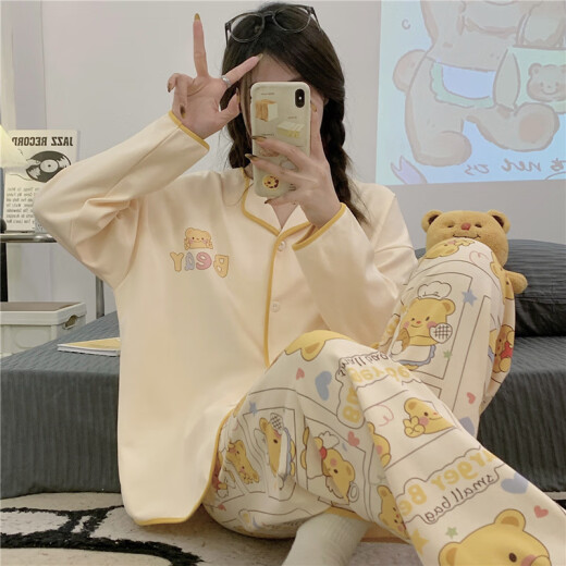 UKUHPKins风网红睡衣春秋款开衫薄款长袖长裤宽松公主风居家服套装 9207叮当猫 M 【建议80-100斤】