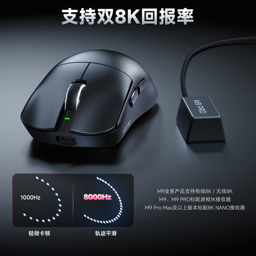 凌豹M9Pro全能高阶无线蓝牙三模鼠标轻量化 原相PAW3395 双8K回报率低延迟 换电鼠标 游戏电竞办公 M9Pro白色【PAW3395+有线8K】双电池