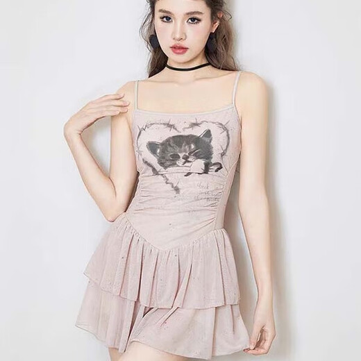 Lekali swimsuit for women, conservative one-piece hot spring swimsuit for women, covering flesh, belly, slimming, beach swimming equipment 2025 kitten suspender swimsuit + cover-up jacket 80-120Jin Jin is equal to 0.5 kg