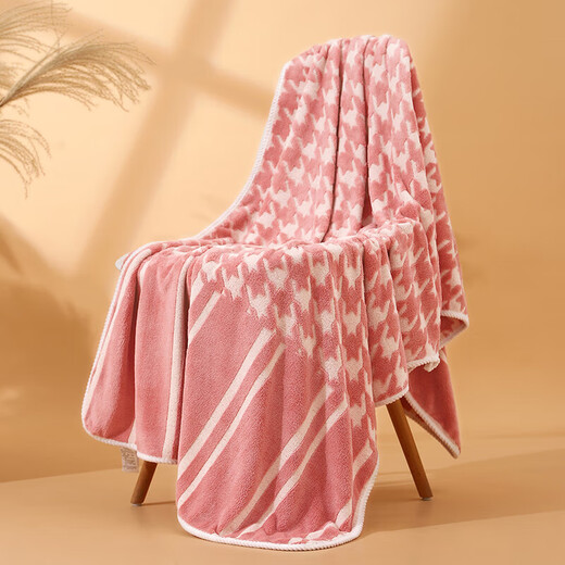 Children's bath towel coral velvet larger thickened jacquard houndstooth towel towel absorbs water soft and quick-drying adult 9214-yellow 90*170cm 1 piece