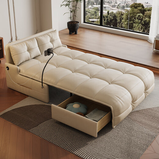 Chaogeshu smart electric multi-function sofa bed balcony small apartment living room study folding telescopic dual-purpose single double bed outer diameter 1.8 meters [smart electric + storage] S-grade thickened leather [spine-protecting coconut brown style]