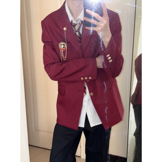 Xinghelai Japanese college style boys dk suit uniform jacket jk school supply sense red suit student handsome class suit shoulder pad suit black + white shirt navy blue tie + black suit L recommendation 110-125Jin Jin is equal to 0.5 kg