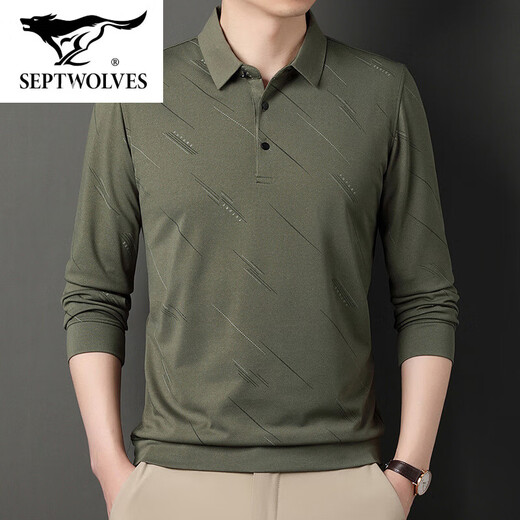 Camiseta de hombre de seda de verano de siete lobos Summer Summer Manga larga nueva camiseta de papá de los hombres de mediana edad 829 Black XL 52/175