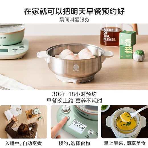Beiding (Buydeem) glue-free health pot stew pot integrated tea boiler Chinese medicine pot stew steam household stew cup glass tea pot kettle K165 light fir green
