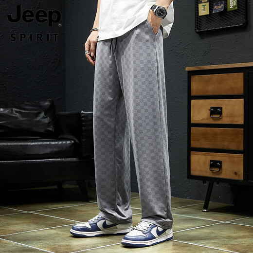 Jeep Spirit Checkerboard pantalon de style mince d'été masculin 2025 Nouveau pantalon décontracté en soie de soie glaciaire