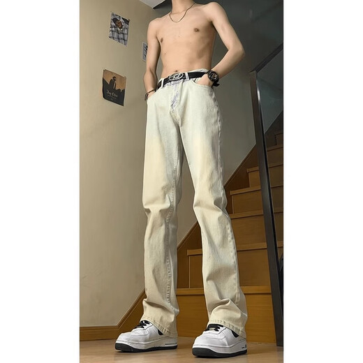 POUM Willow Scimitar Jeans Men's Spring and Autumn and Summer American High Street Straight Slim Pants Stylish Pants DFFS-701 Black L