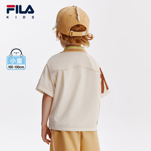 Fila Fila Children's Clothing Children's Casual Comfortable Tops 2024 Autumn Boys' Woven Short-Sleeved Shirt Trendy Maltose White-IV 120 cm