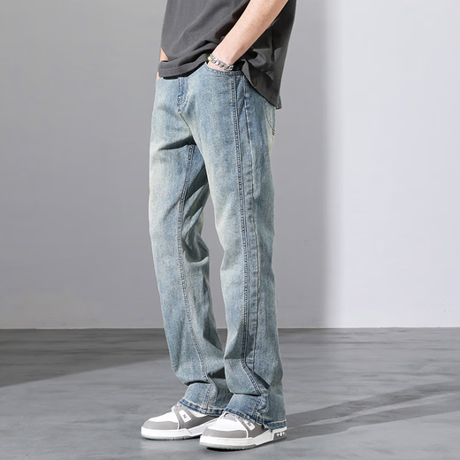 UNIQLO same style jeans for men's autumn thin fashion brand casual micro-flare loose straight stretch trousers 9901 nostalgic blue Weibo style S