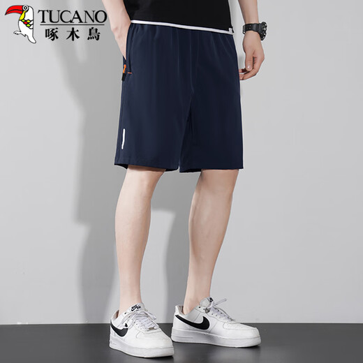 Woodpecker (TUCANO) shorts men's summer lightweight, breathable and comfortable five-quarter pants casual loose versatile sweatpants men's dark blue 3XL