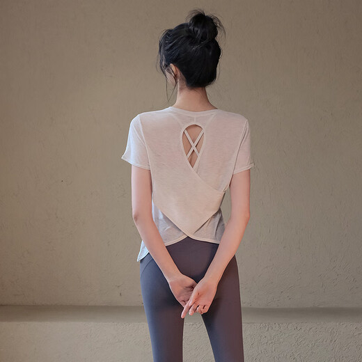 ACKDCS Yoga Wear Top Women's Hollow Beautiful Back Sports Short Sleeve T-Shirt Pilates Fitness Suit Summer Forest Green S S Recommendation 80-95Jin Jin is equal to 0.5 kg