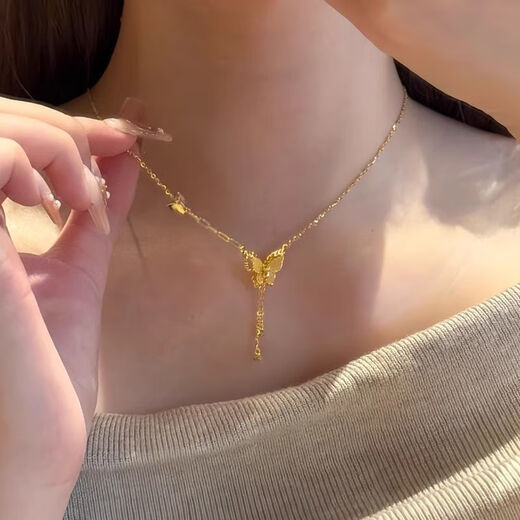 BZK9999 Gold Butterfly Necklace for Women 2025 New Pure Gold Fashion Clavicle Chain Valentine's Day Gift for Women Butterfly Necklace 1.56g