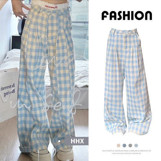 OVE女童蓝色格子长裤冰丝2025秋季新款女大童时尚休闲直筒裤儿童夏季 15266蓝色+15270藏青色 120 cm