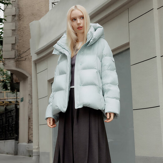 Tambor down jacket women's short detachable hood fashion large silhouette autumn and winter coat thick 530368D frost blue 170