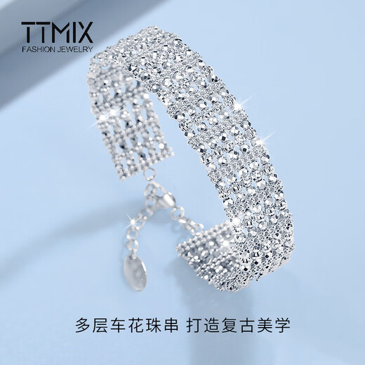 TTMIX women's platinum bracelet chain luxury and noble pt950 platinum wide bracelet 59mm, weight 43.15g, width 15.6mm