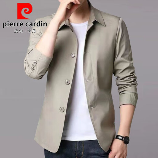 皮尔卡丹（pierre cardin）高端春秋季风衣男士商务夹克中青年纯色翻领薄款韩版修身外套 黑色  NJ1048 M 【建议98-110斤】