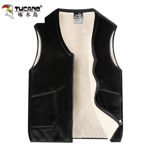 Woodpecker lamb velvet middle-aged and elderly thickened vest men's cotton vest dad waistcoat winter warm and cold vest 669 blue gray XL