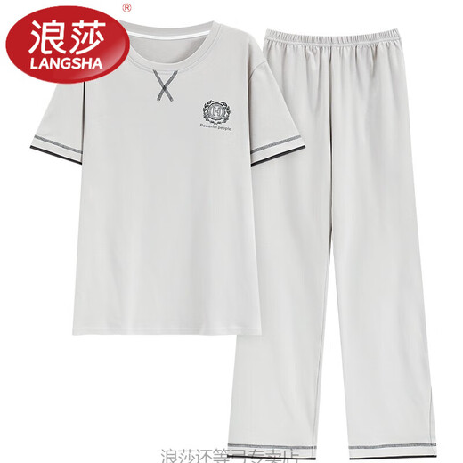 浪莎（LangSha）睡衣夏天男2024新款夏季薄款纯棉短袖长裤家居服春秋青年大码套装 #XF-3923 优质款 L 【100-125】斤