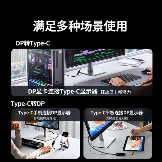 绿联DP1.4转Type-C母头双向互传转接线雷电4/5转接头8K60/4K240Hz转换器适用MacBookAir笔记本手机