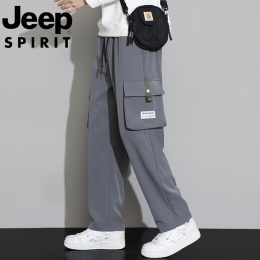 JEEP SPIRIT吉普冰丝工装裤男士夏季薄款2025新款宽松直筒加肥加大休闲运动裤 WD9931黑色.+9930黑色 7XL 240-260斤